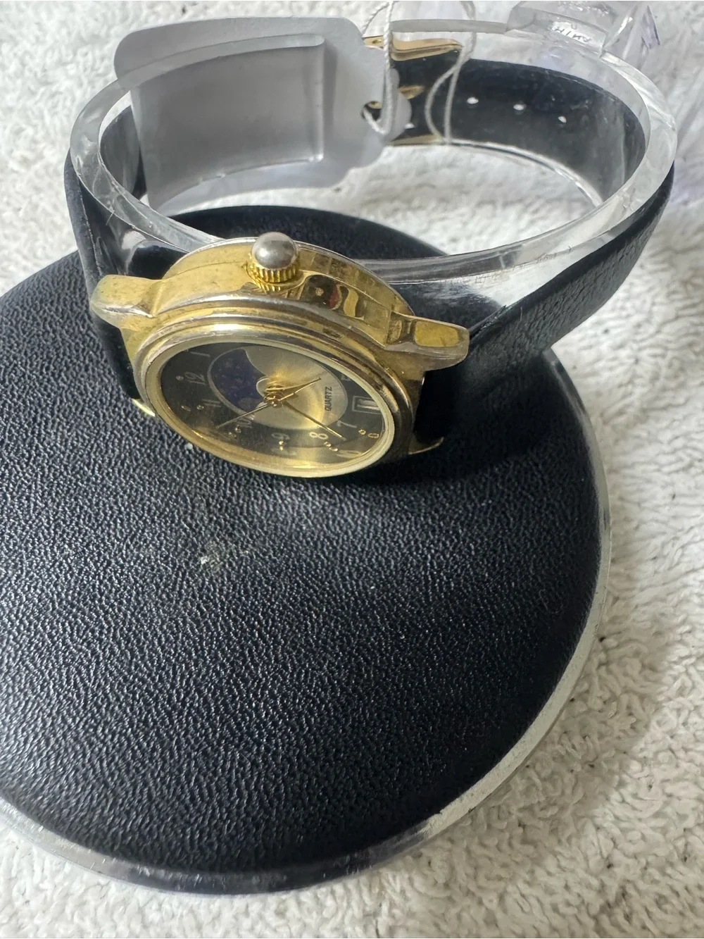 Gold-Tone Quartz Moonphase Watch in Black